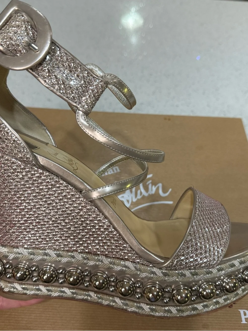 Christian Louboutin Champagne Chocazeppa 120 Glitter Specchio - Size 40 / US 9